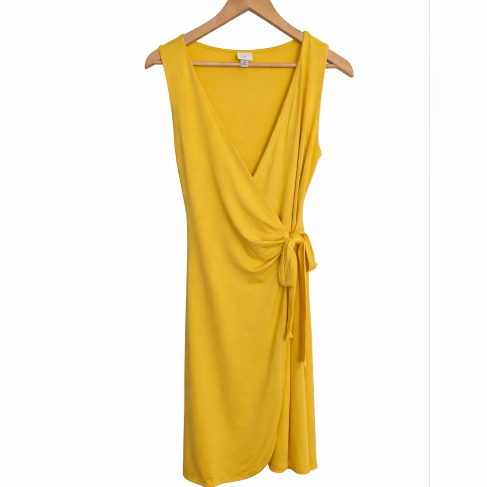 A New Day Yellow Wrap Dress XS Sleeveless V-Neck Tie Waist